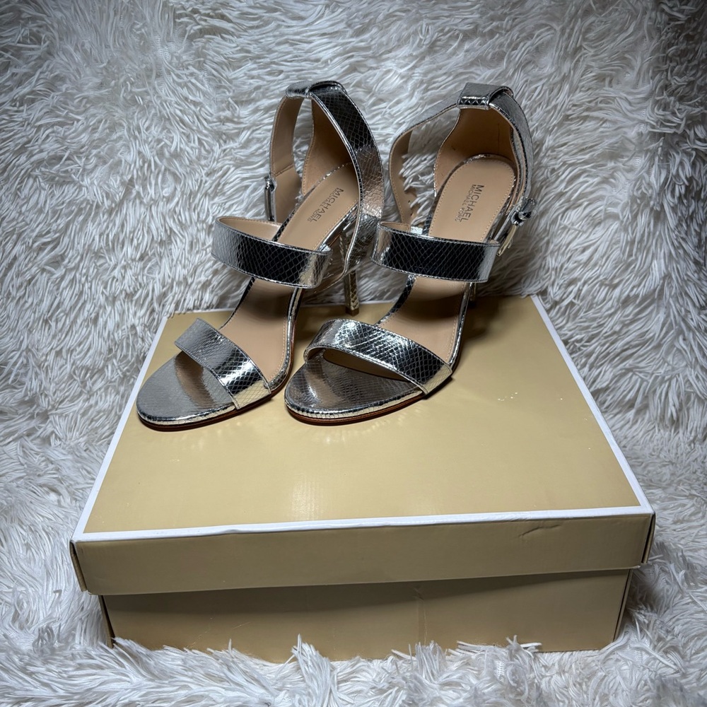 Michael Kors Amal  Silver Strappy Heeled Sandals
